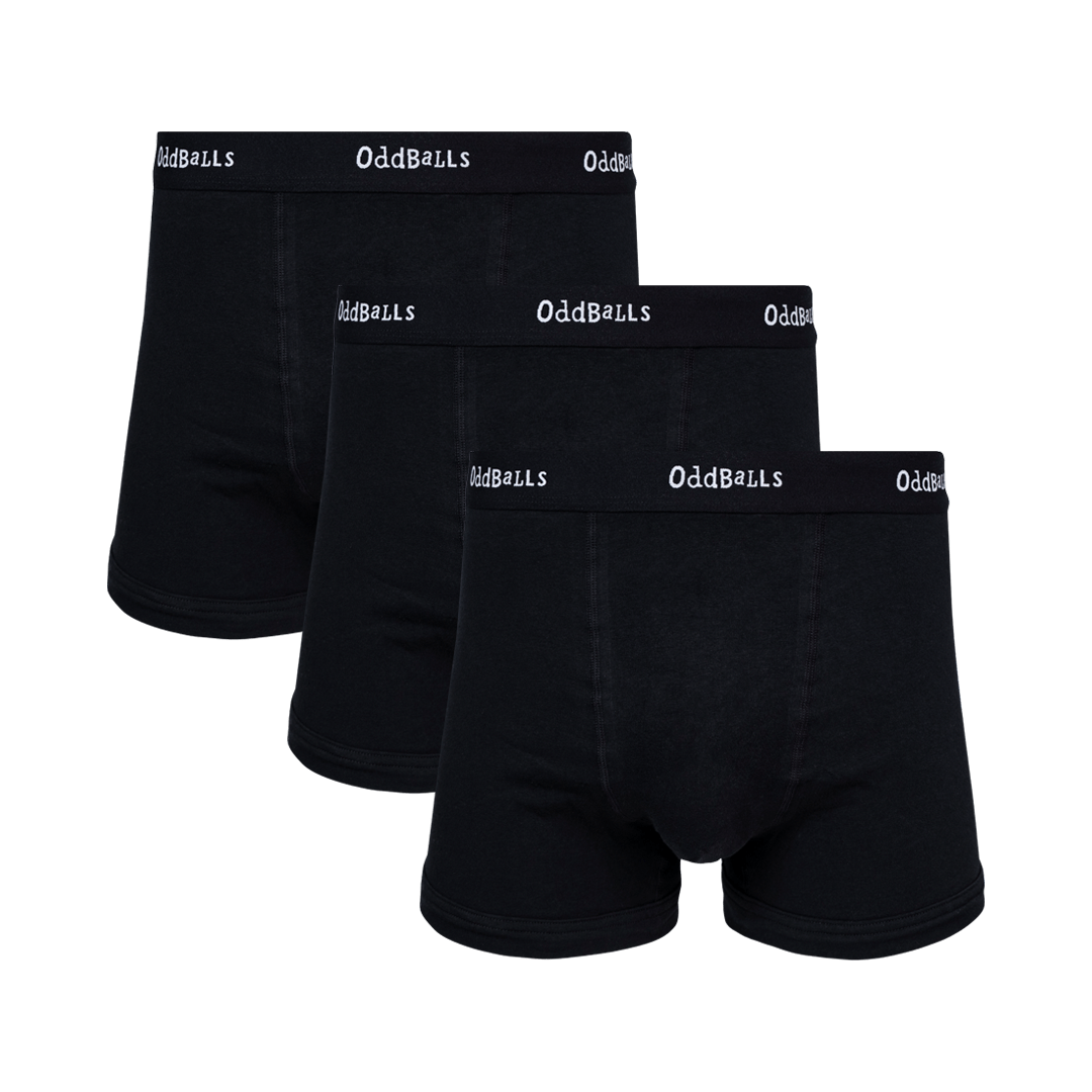 OddBalls Classic Black Bundle - Mens Cotton Boxer Shorts 3 Pack Bundle