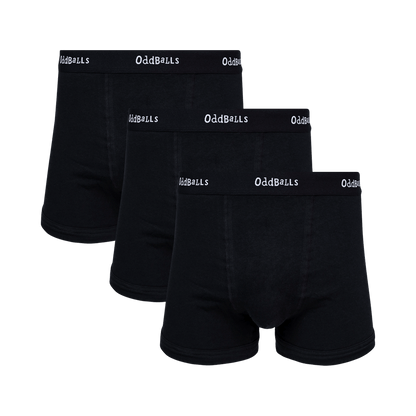OddBalls Classic Black Bundle - Mens Cotton Boxer Shorts 3 Pack Bundle