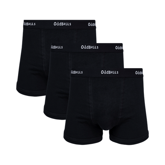 OddBalls Classic Black Bundle - Mens Cotton Boxer Shorts 3 Pack Bundle