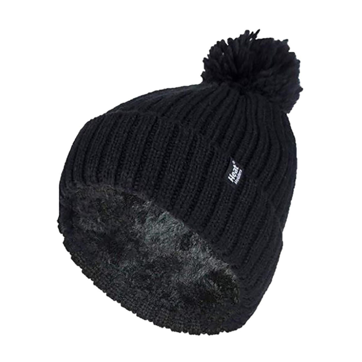 Ladies Ribbed Cuffed Thermal Insulated Winter Pom Pom Bobble Hat