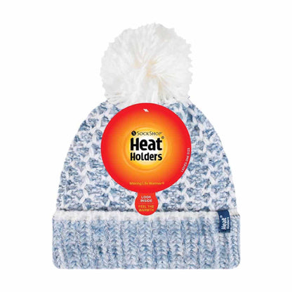 Ladies Fleece Lined Cuffed Thermal Winter Bobble Hat with Pom Pom