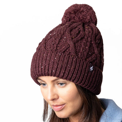 Cozy Pom Pom Bobble Hat for Women | Cable Knit Beanie with Fleece Lining