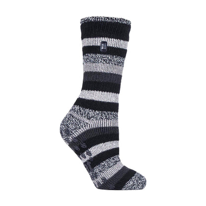 Ladies Striped Non Skid Thermal Slipper Socks with Grips