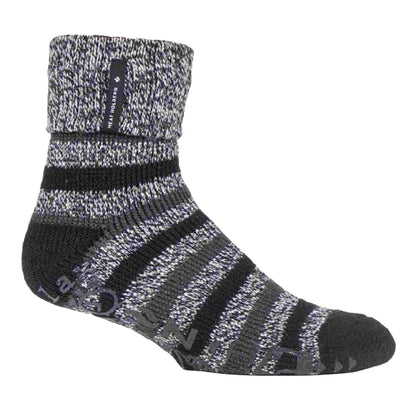Mens Turnover Thermal Fleece Lined Bed Socks with Non Slip Grips