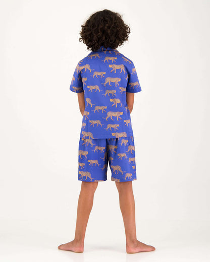 Boys Short Pyjamas - Blue Cheetahs