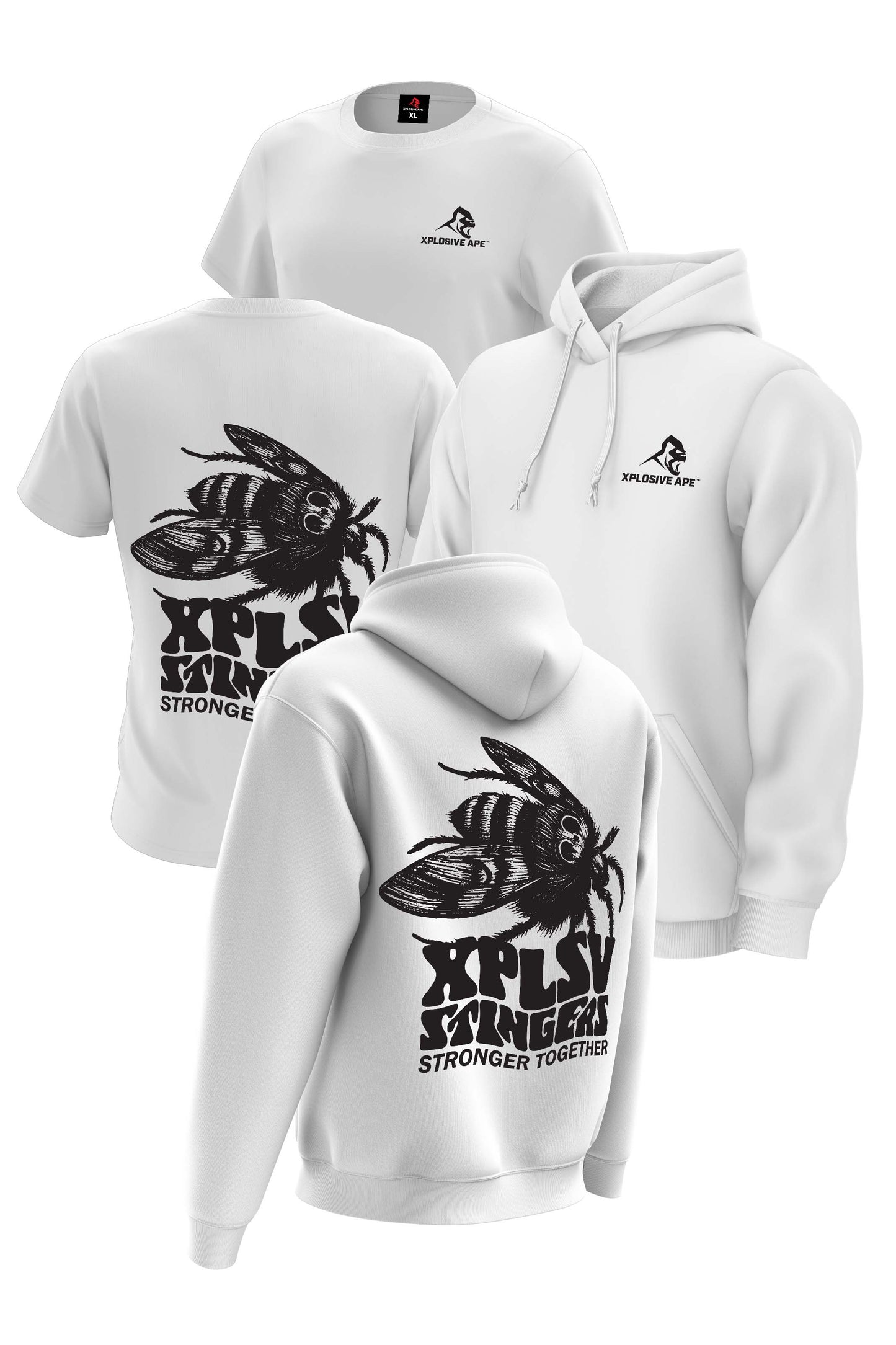 XAPE Stingers Hoodie & Tee Combo - White Xplosive Ape