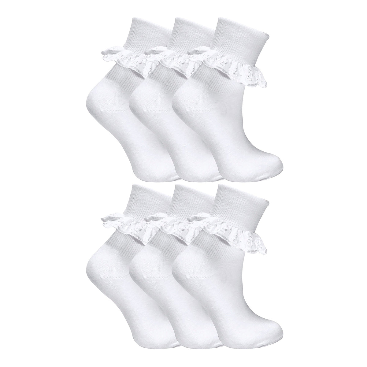 6 Pack Girls Frilly Fancy Lace Cotton Socks