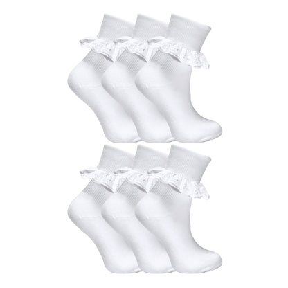 6 Pack Girls Frilly Fancy Lace Cotton Socks