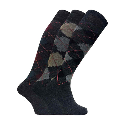 3 Pack Mens Extra Long Knee High Argyle Lambs Wool Socks