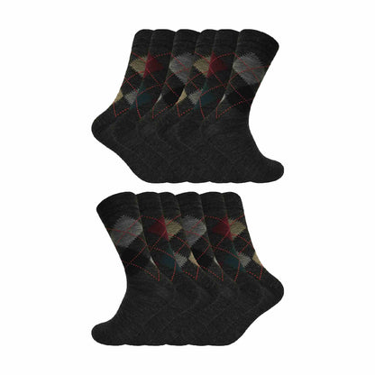 12 Pair Mens Soft Lambswool Honeycomb Top Argyle Patterned Socks