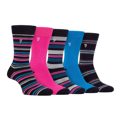 5 Pack Mens Bamboo Bright Striped Patterned Socks