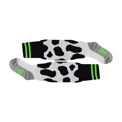 1 Pack Adults & Kids Knee High Fun Patterned Hockey Socks - Green Cows