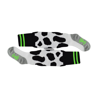 1 Pack Adults & Kids Knee High Fun Patterned Hockey Socks - Green Cows