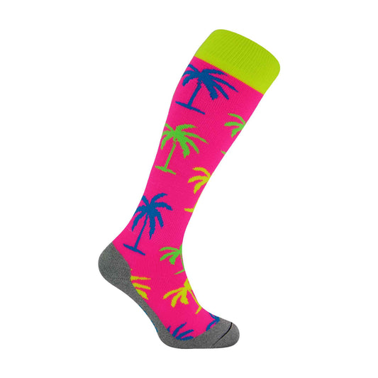 1 Pack Adults & Kids Knee High Fun Patterned Hockey Socks - Pink Palm Tree