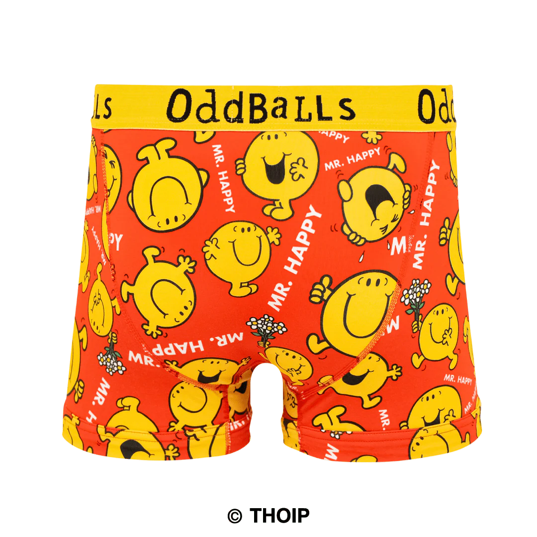 OddBalls Mr Happy - Mr Men - Mens Cotton Boxer Shorts
