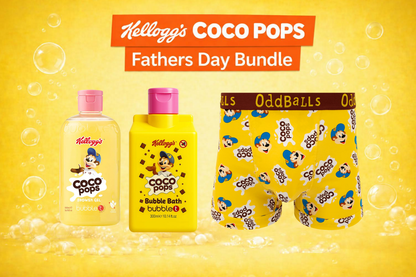 OddBalls and Bubble T Cosmetics Kelloggs Coco Pops Bundle Gift Set - Ideal Fathers Day Gift | Men’s Cotton Boxer Shorts | Bubble Bath 300ml | Shower Gel 500ml