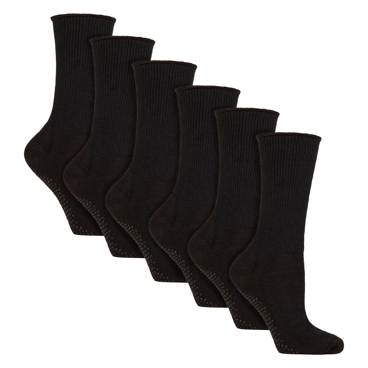 6 Pack Diabetic Bed Socks with Grips | Non Slip Extra Wide Slipper Socks