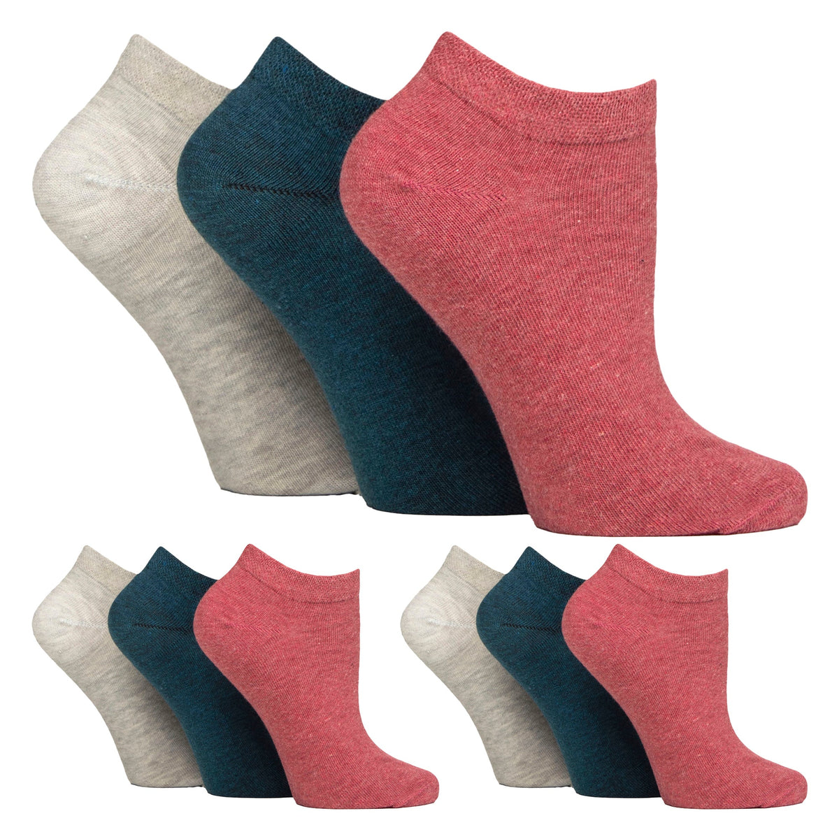 9 Pack Womens Diabetic Trainer Socks | Wide Ankle Socks for Swollen Feet