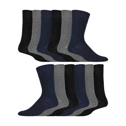 12 Pairs Mens Gentle Grip Top Diabetic Socks | Non Elastic Cotton Socks
