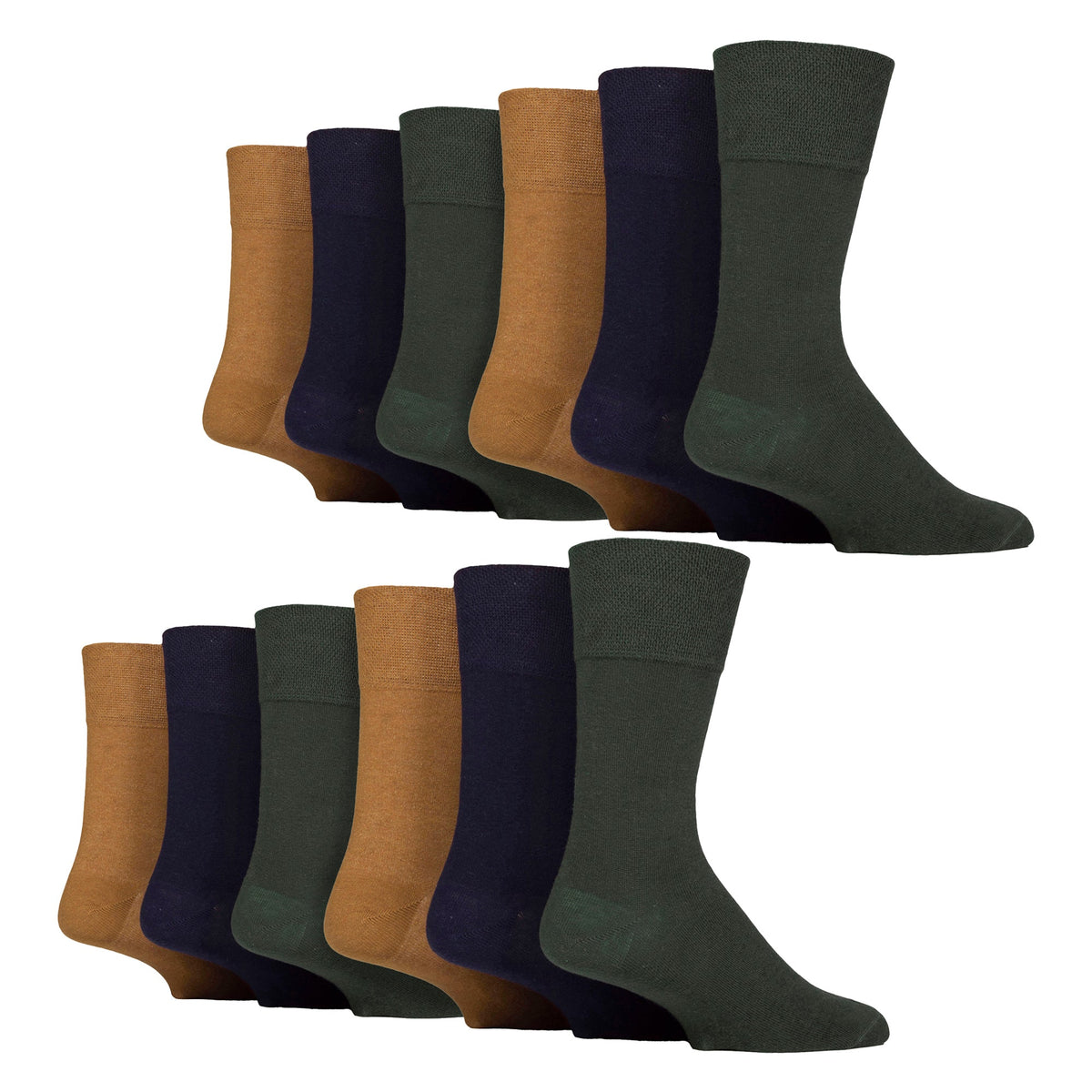 12 Pairs Mens Gentle Grip Top Diabetic Socks | Non Elastic Cotton Socks