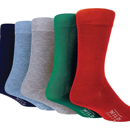 5 Pack Mens Plain Coloured Bamboo Dress Socks