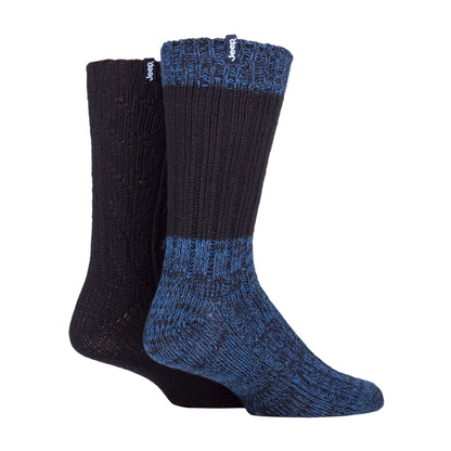 2 Pack Men's Heavyweight Wool Boot Socks | Ribbed Cable Knit Outdoor Socks