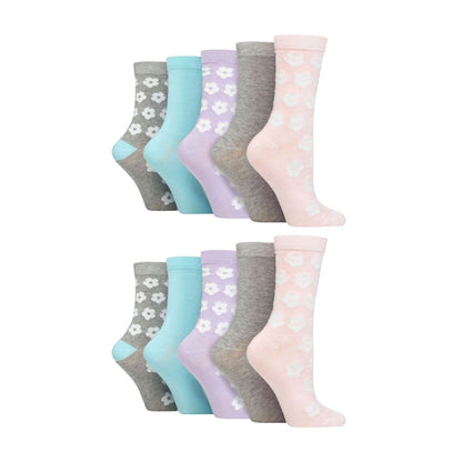 10 Pairs Ladies Bamboo Crew Socks with Patterns