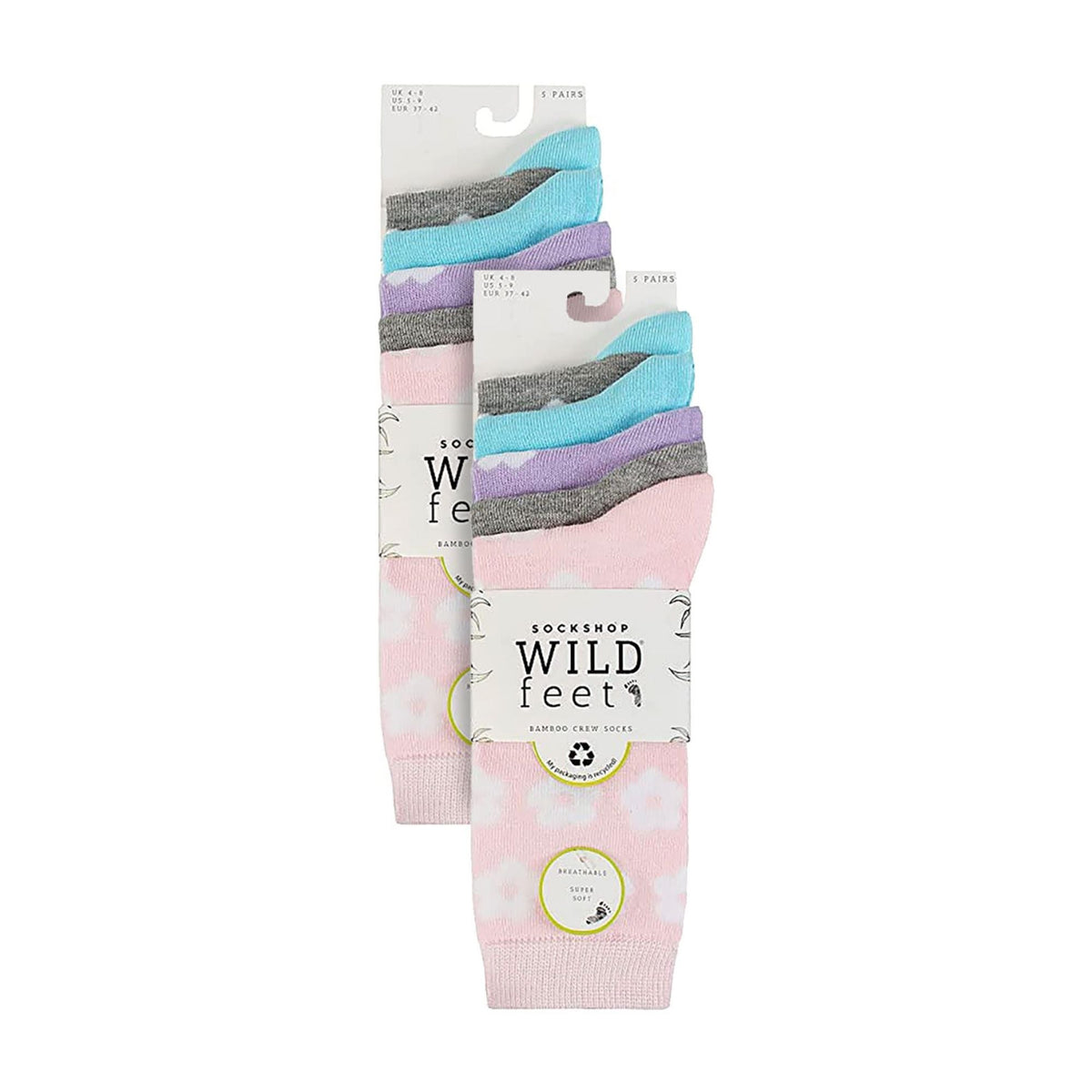 10 Pairs Ladies Bamboo Crew Socks with Patterns
