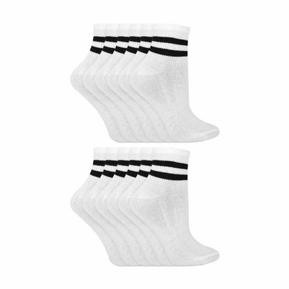 12 Pack Ladies Ankle Cotton Striped Socks