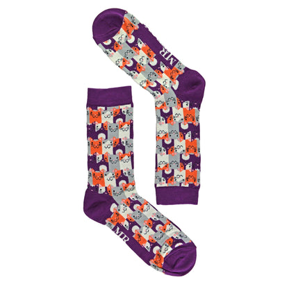 1 Pack Mens Novelty Purple Happy Cat Bamboo Socks