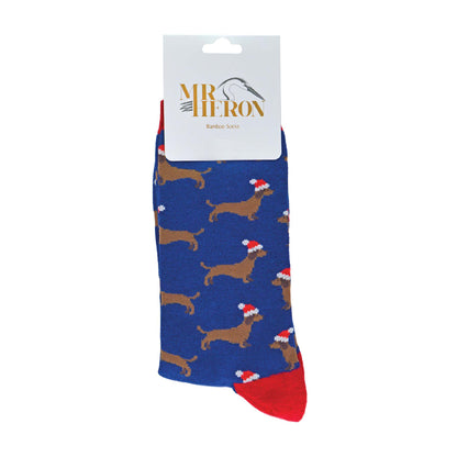 1 Pack Mens Christmas Sausage Dog Bamboo Socks