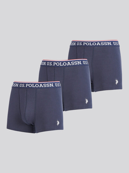 Mens 3 Pack Brand Highlight Boxer Shorts Dark Sapphire Navy / White DHM