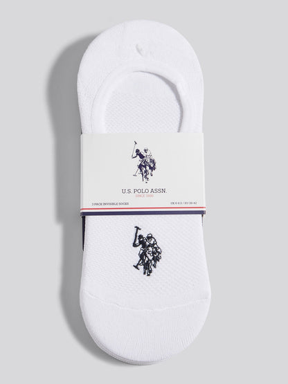 Mens 3 Pack Invisible Trainer Socks Bright White