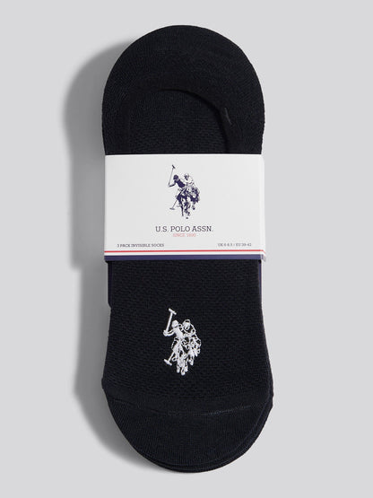 Mens 3 Pack Invisible Trainer Socks Black Bright White DHM