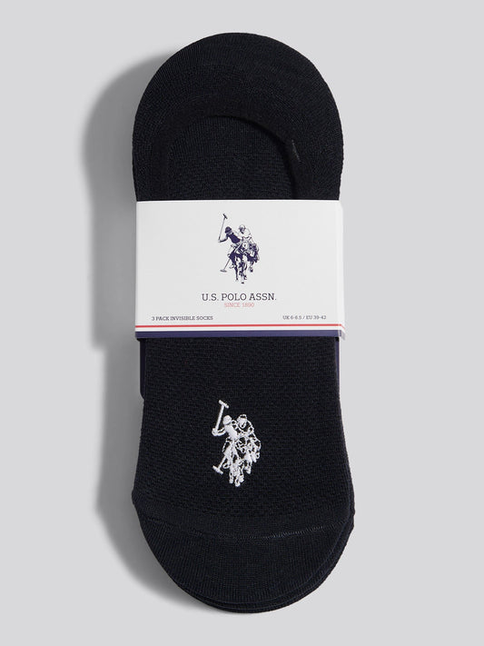 Mens 3 Pack Invisible Trainer Socks Black Bright White DHM