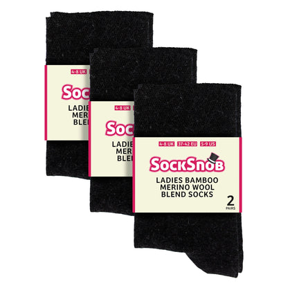 Ladies 6 Pack Bamboo & Merino Wool Blend Socks