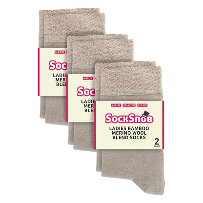 Ladies 6 Pack Bamboo & Merino Wool Blend Socks