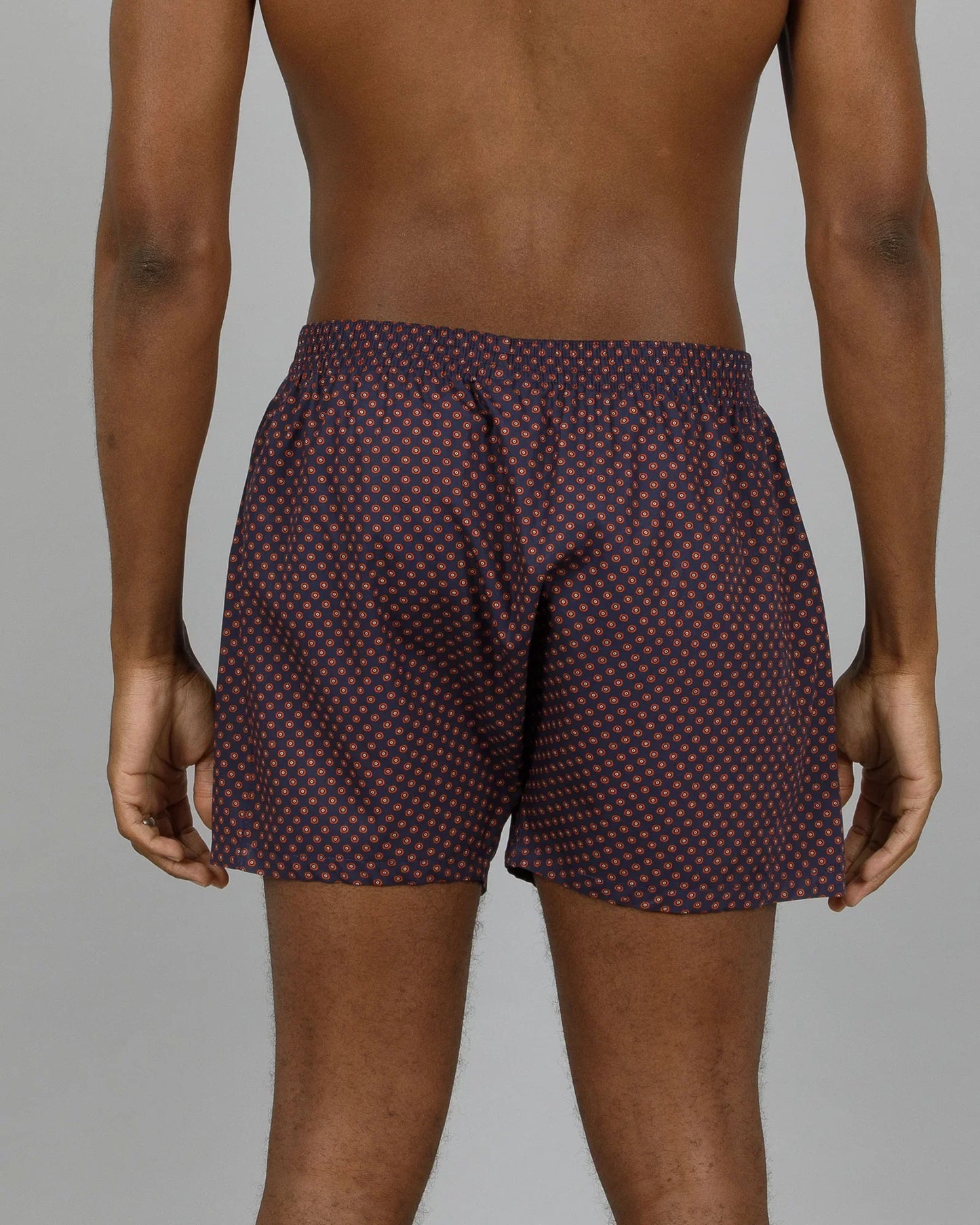Mens Boxer Shorts - Red Poppy Circles on Navy