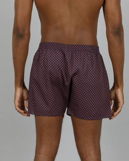 Mens Boxer Shorts - Red Poppy Circles on Navy