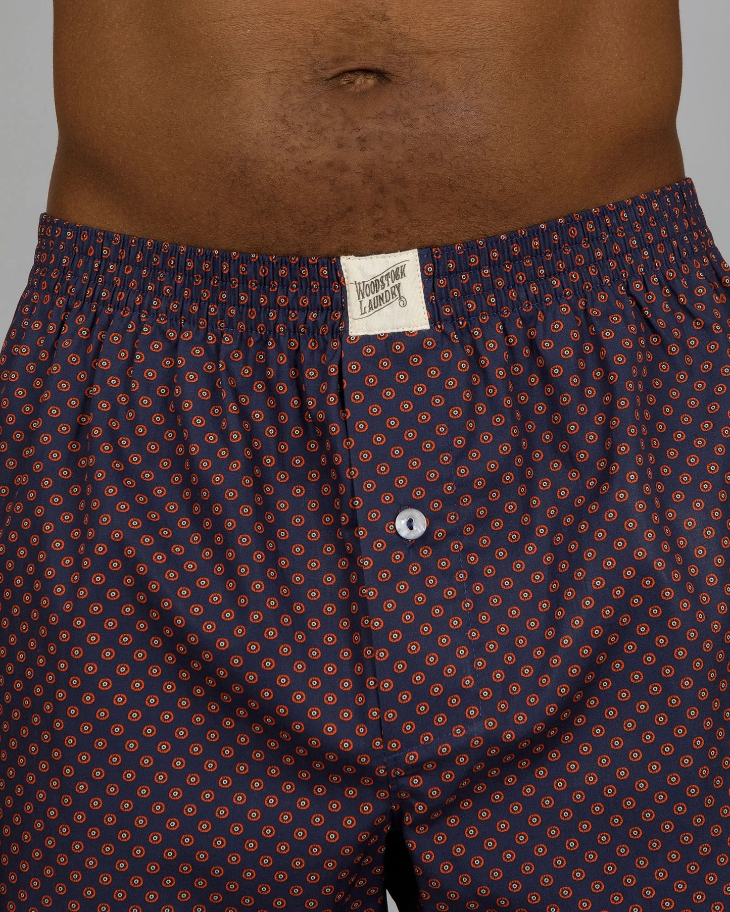 Mens Boxer Shorts - Red Poppy Circles on Navy