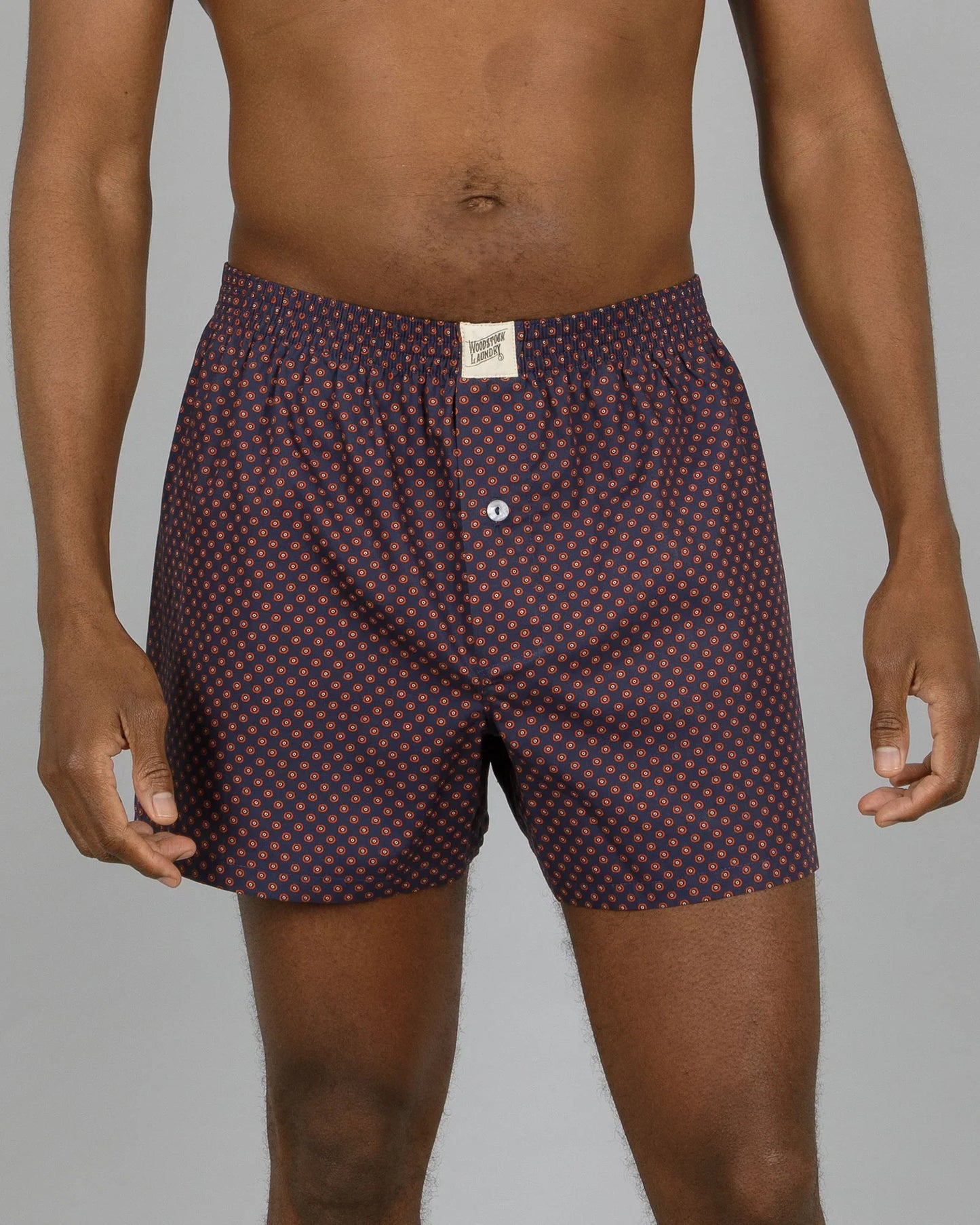 Mens Boxer Shorts - Red Poppy Circles on Navy