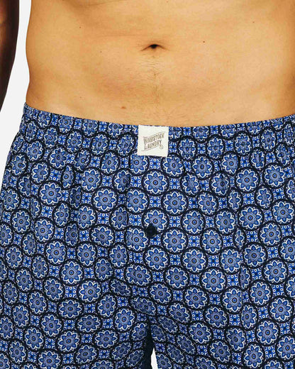 Mens Boxer Shorts - Indigo Floral