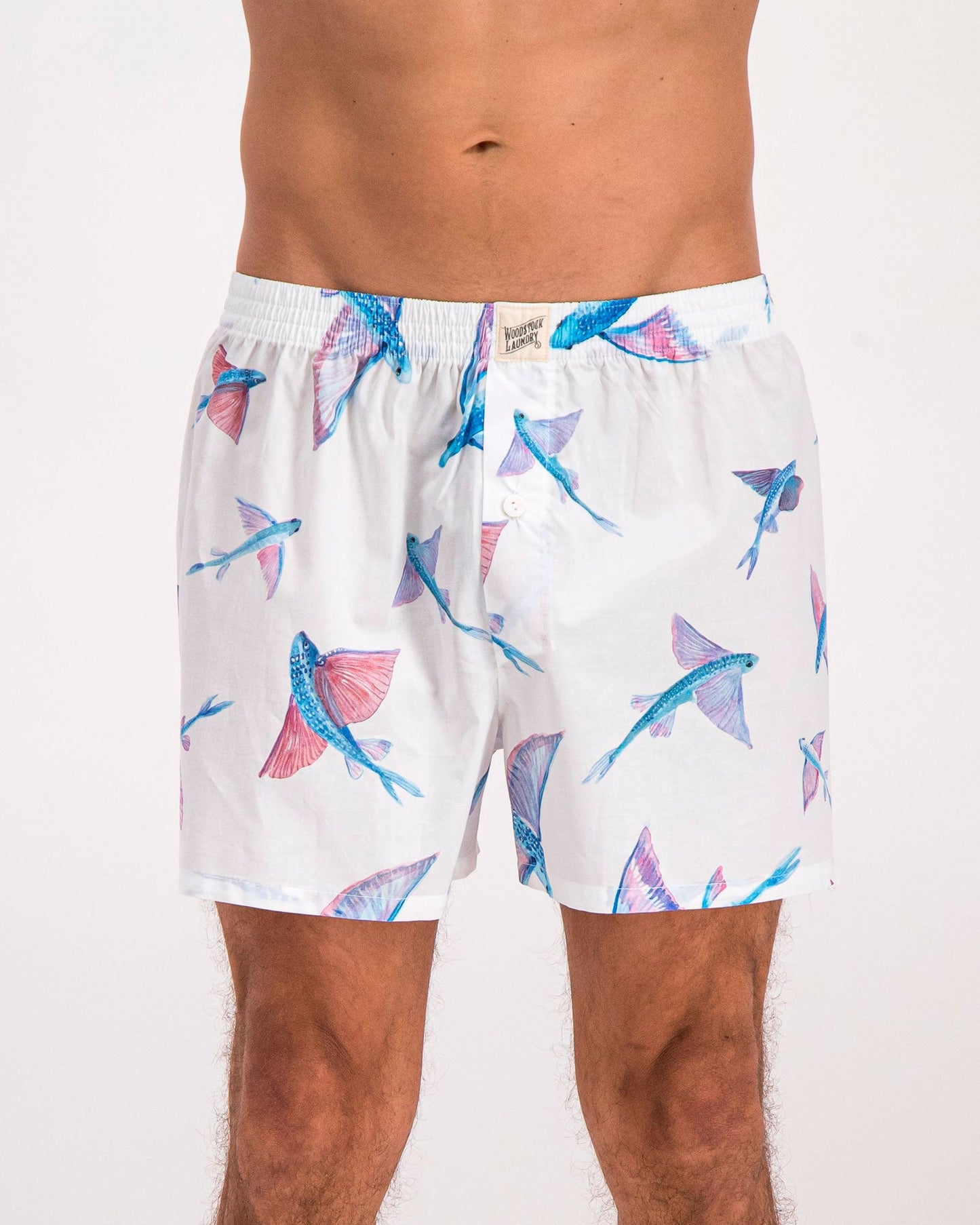Mens Boxer Shorts - Flying Fish White