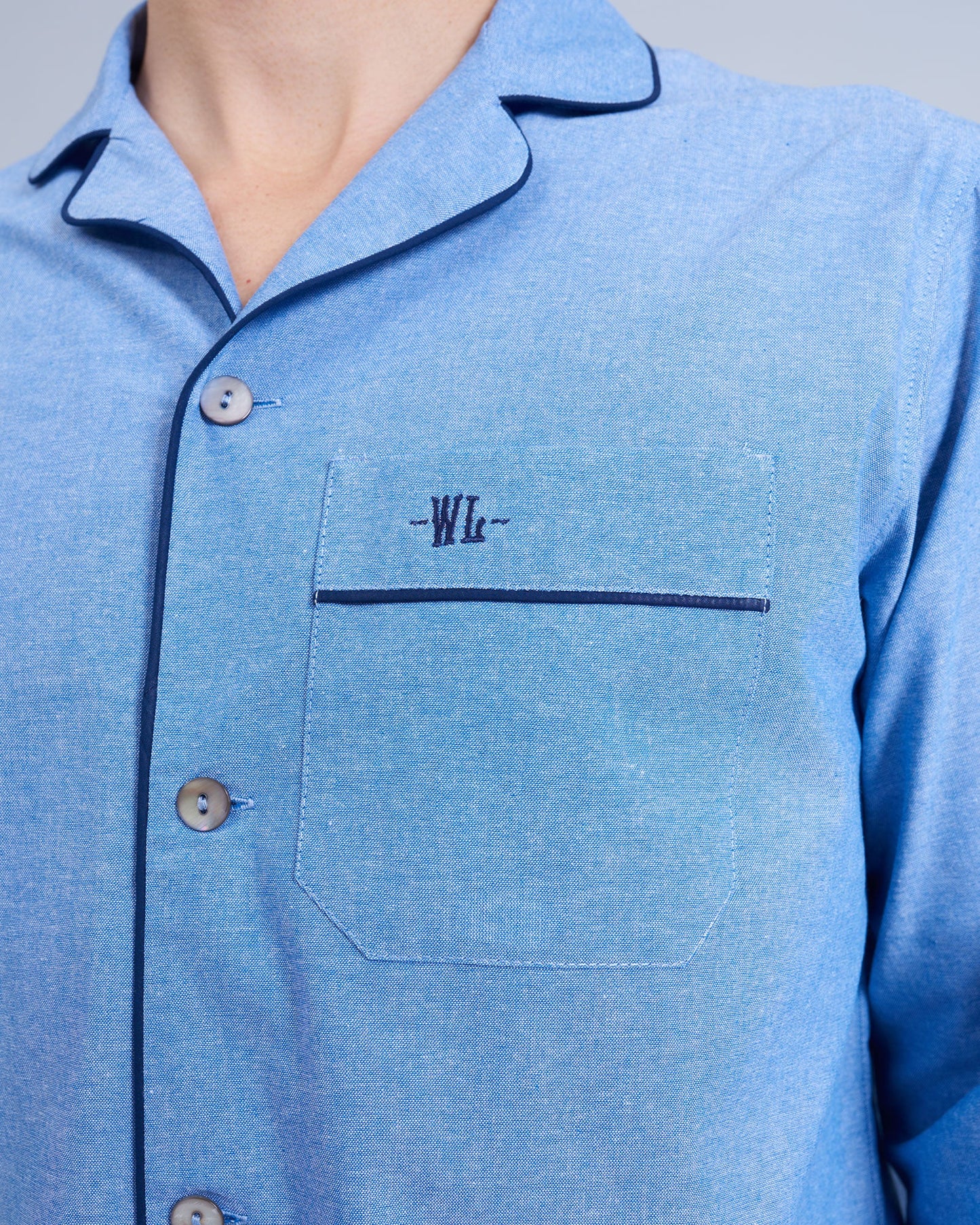 Mens Long Pyjamas - Chambray Blue Sky