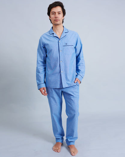 Mens Long Pyjamas - Chambray Blue Sky