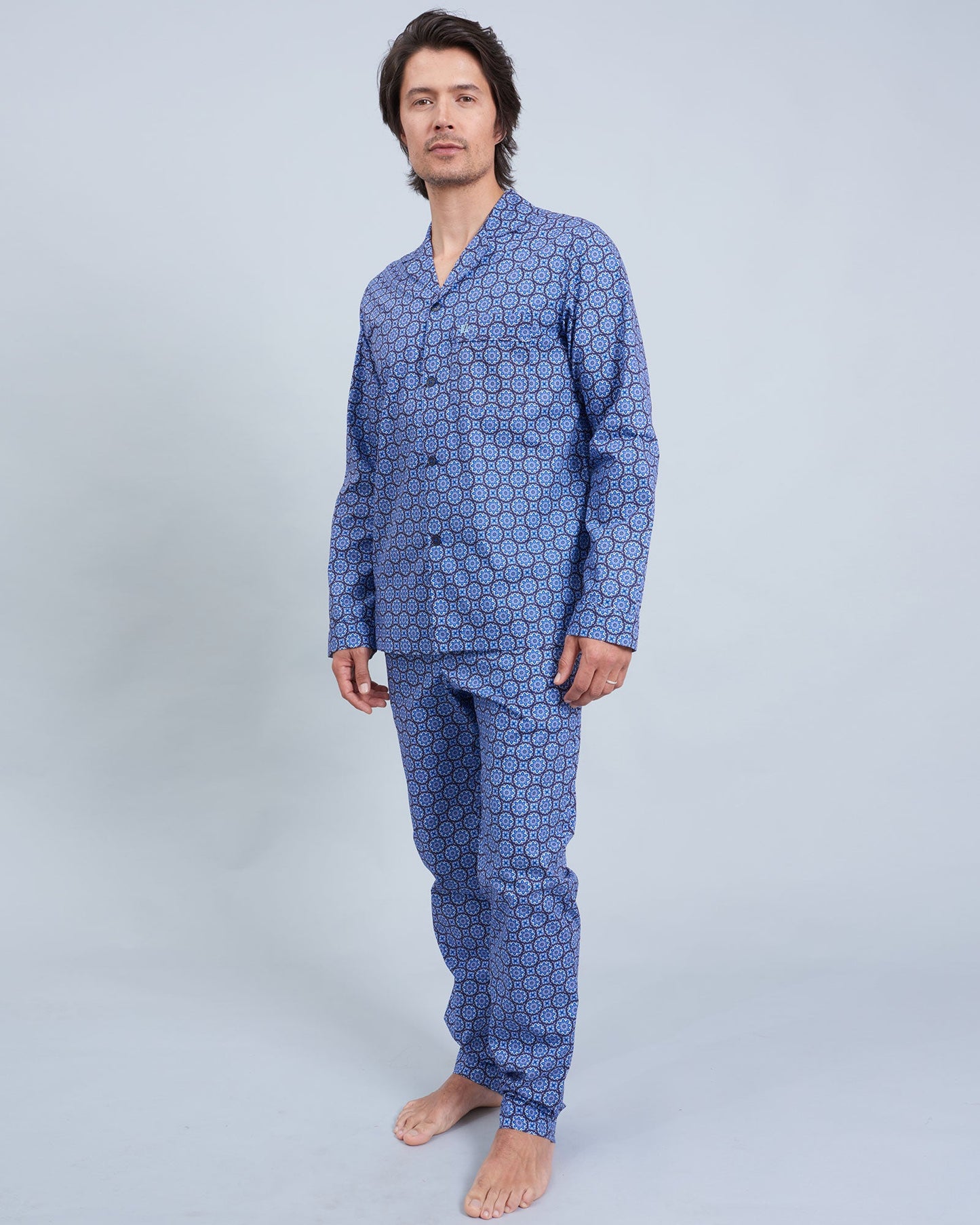 Mens Long Pyjamas - Indigo Floral