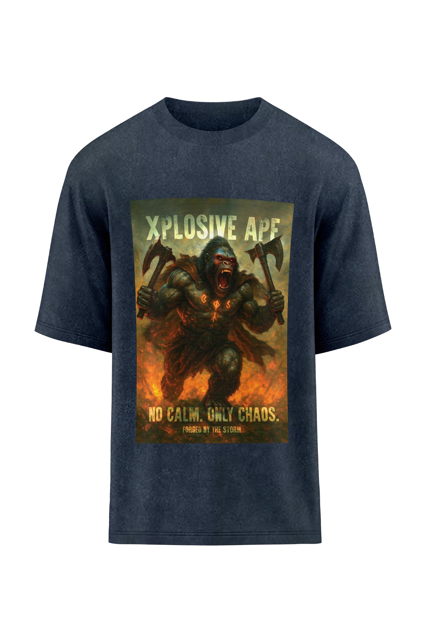 XAPE No Calm Only Chaos Oversized Tee - Acid Wash Black Xplosive Ape