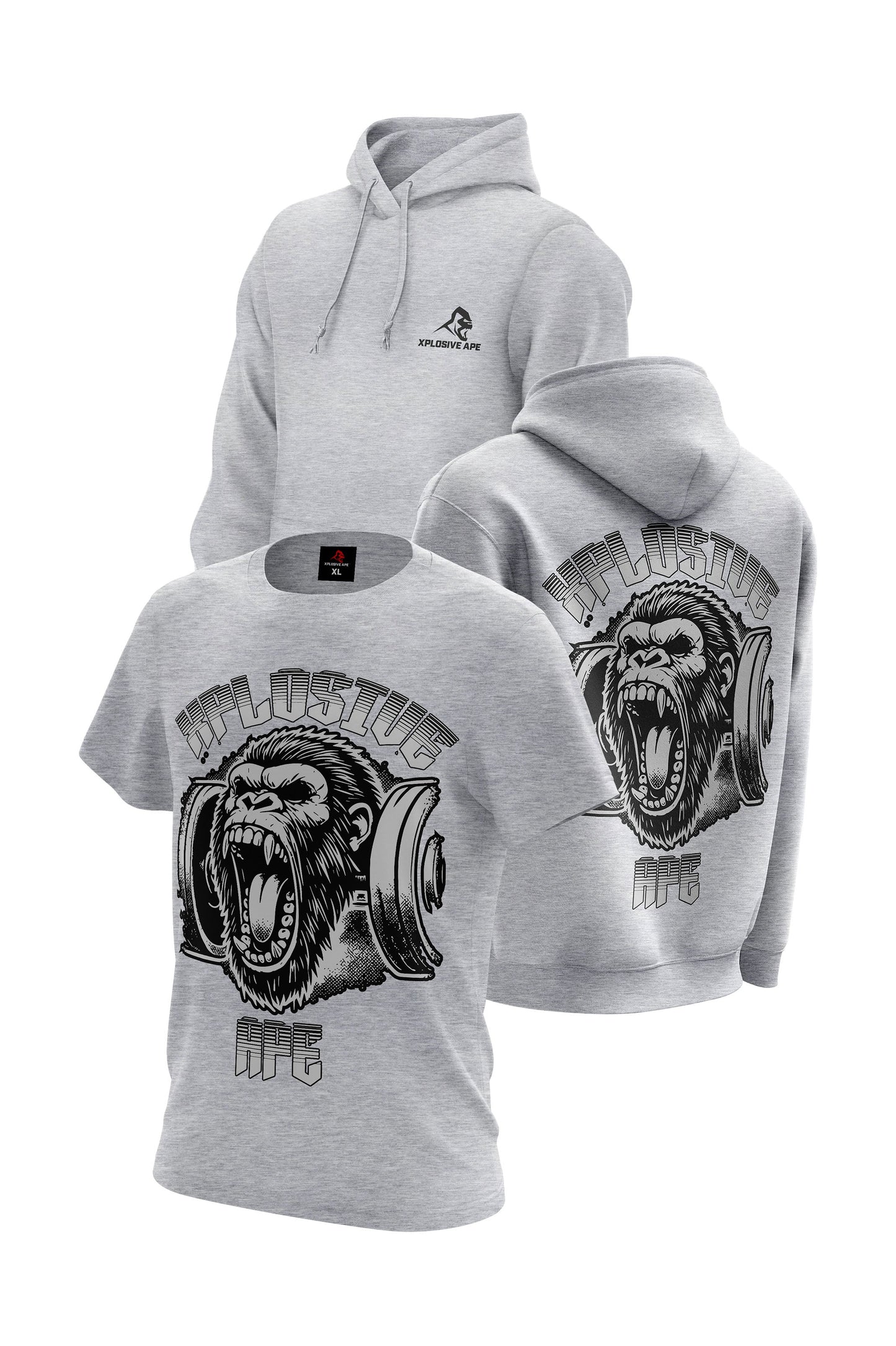 XAPE Old School Hoodie & Tee Combo - Sports Grey Xplosive Ape