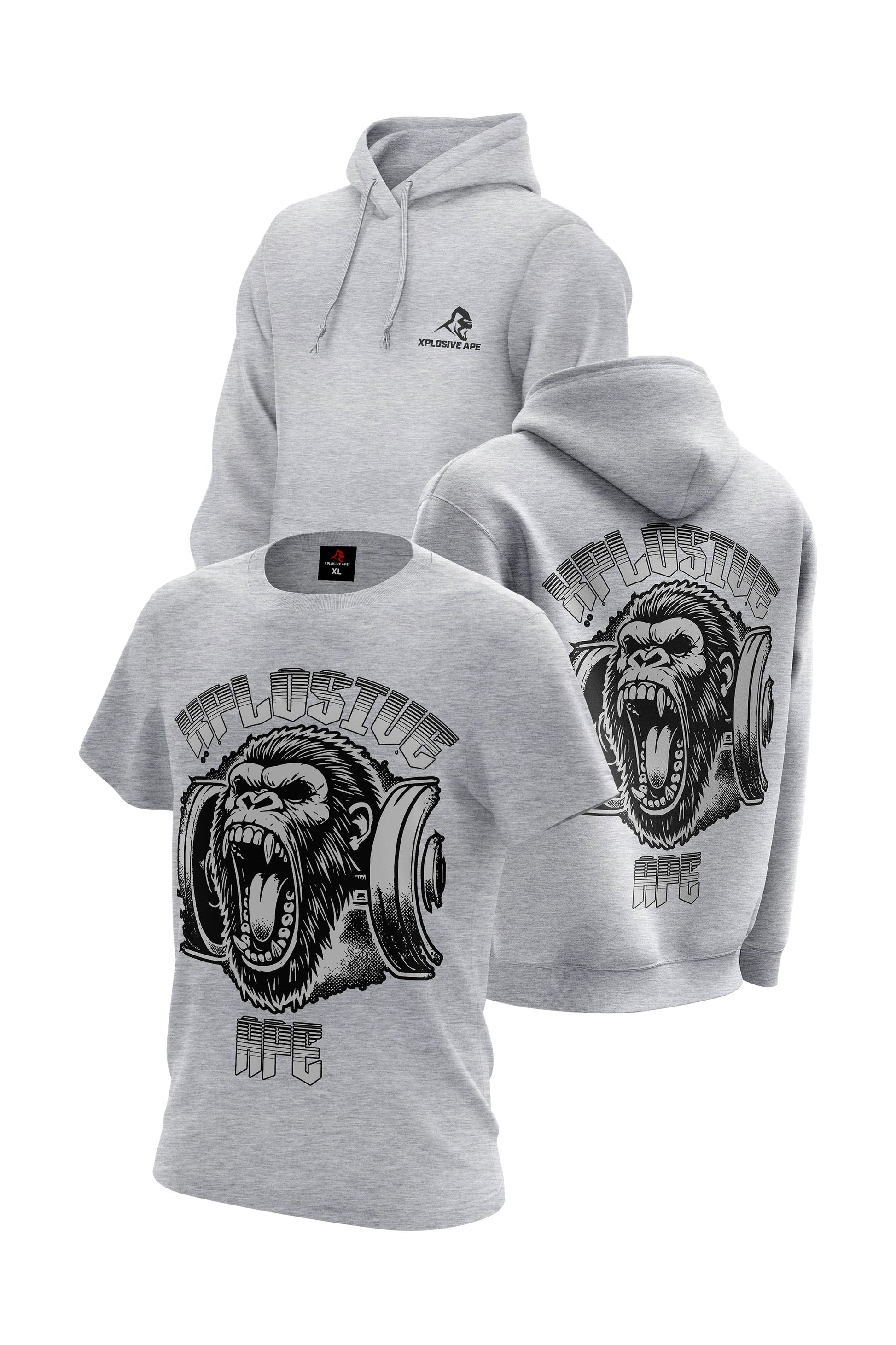 XAPE Old School Hoodie & Tee Combo - Sports Grey Xplosive Ape