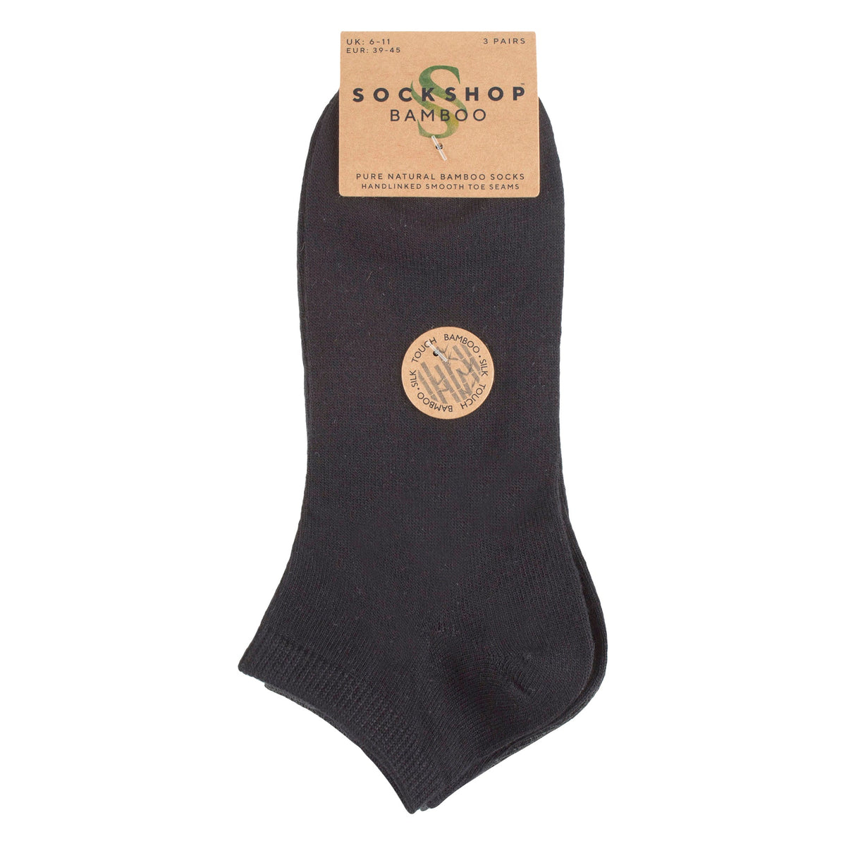 3 Pack Mens Plain Bamboo Trainer Liner Socks - Soft Breathable Everyday Comfort